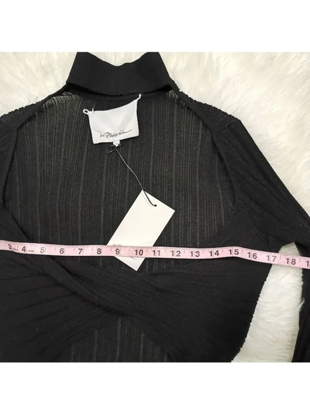3.1 Phillip Lim Black Ribbed Twist-Front Turtleneck Long Sleeve Top Size L - Picture 10 of 15